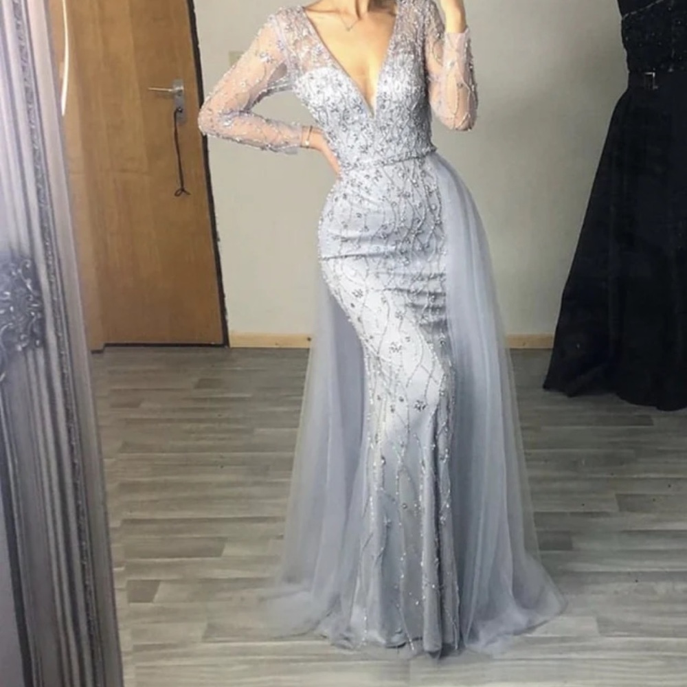 Serene Hill Lavender Embellished Long Sleeve Gown - Picture 7 of 9